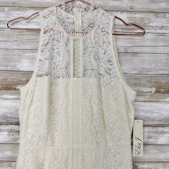 Eliza J White Lace Dress Size 4 Illusion Sheath Ivory Knee Length Graduation New - Picture 4 of 16